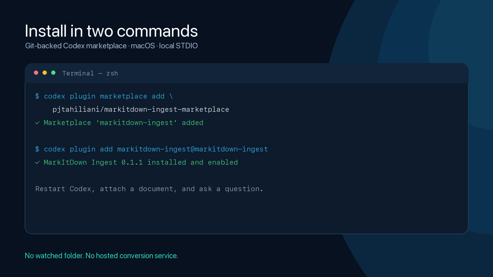 Animated MarkItDown Ingest installation, conversion and privacy workflow